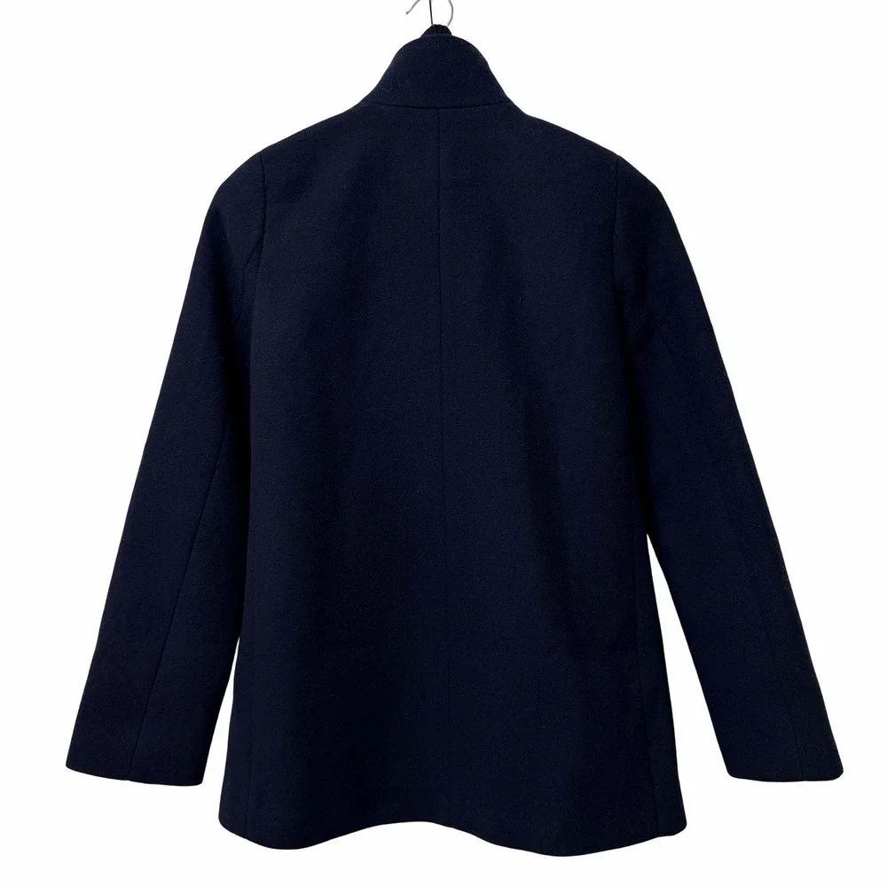 J Crew Womens Village Wool Blend Full Zip Coat Size 00 Navy‎ Blue Classic Winter - Picture 2 of 8